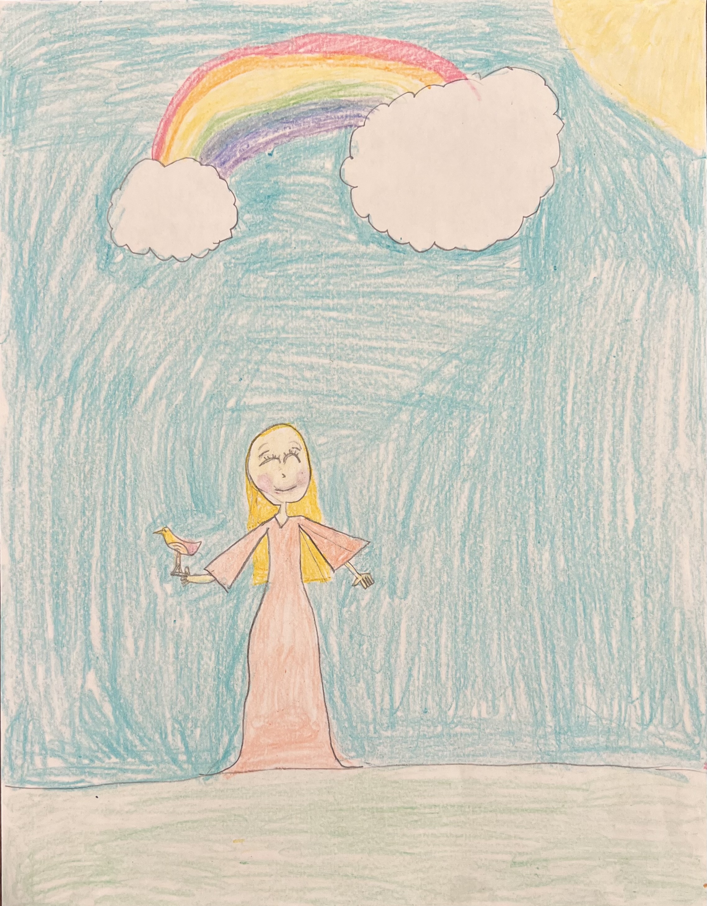 Girl With a Bird Under a Rainbow